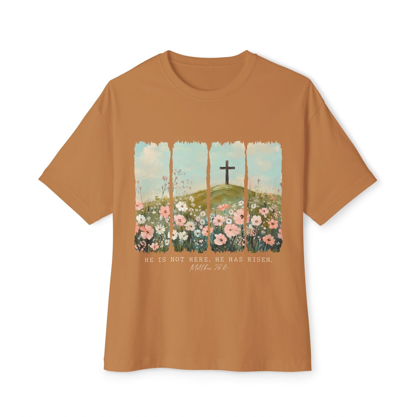 Faith-Inspired Oversized Boxy Tee with Floral Design