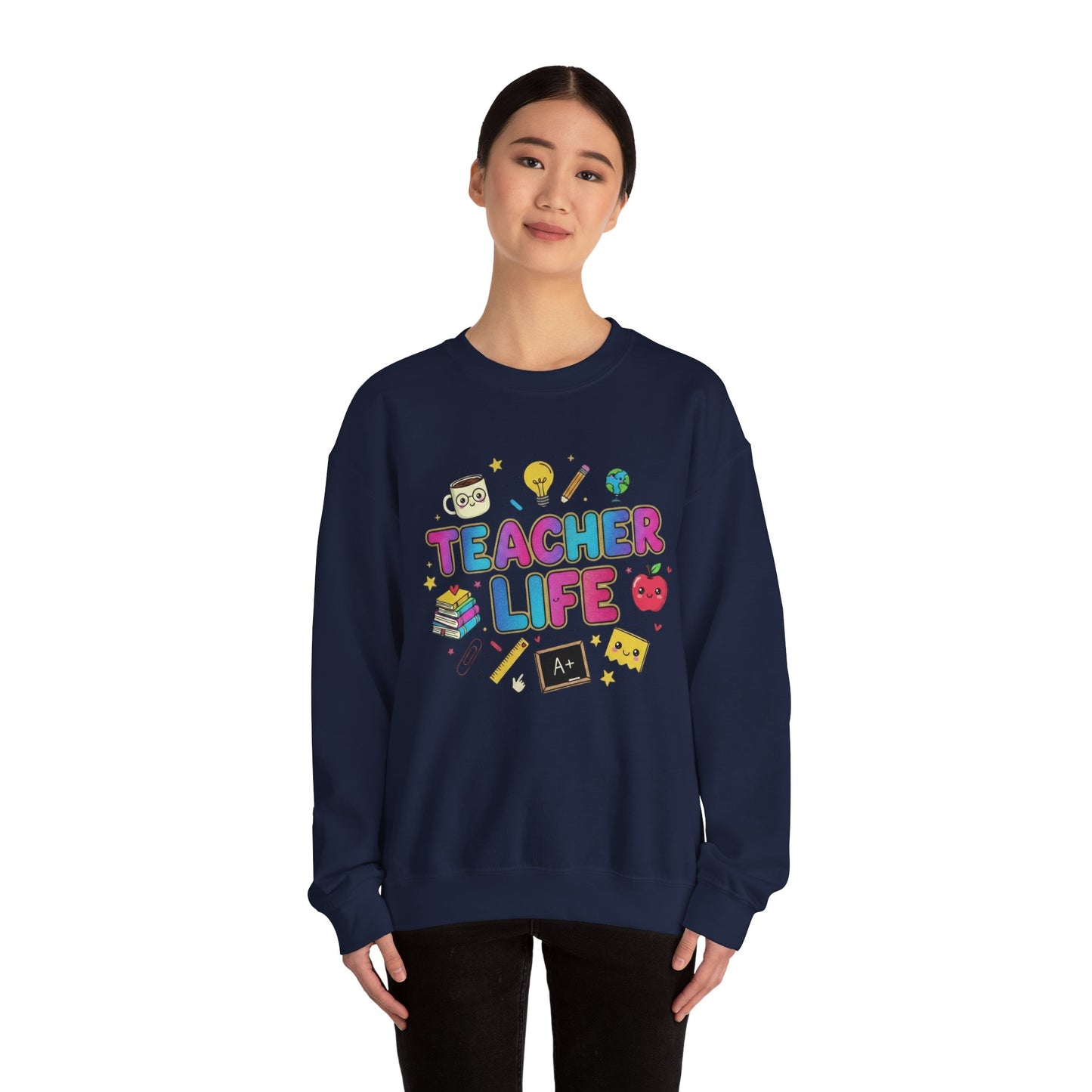 Teacher Life Sweatshirt — Cute School Supplies Graphic Crewneck for Teachers