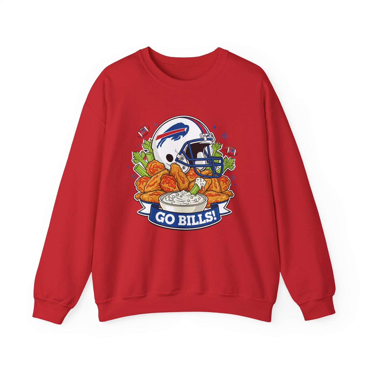 Buffalo Football Helmet & Wings Crewneck Sweatshirt — "Go Buffalo!" Fan Pullover