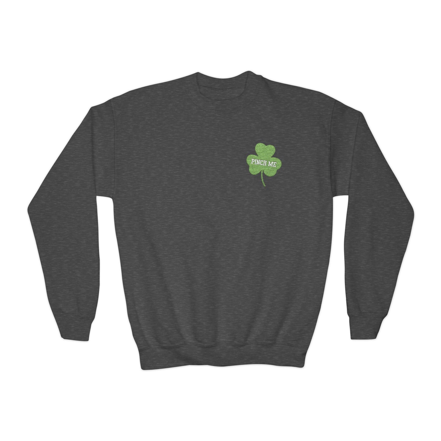 Embroidered Pinch Me Shamrock Youth Crewneck Sweatshirt