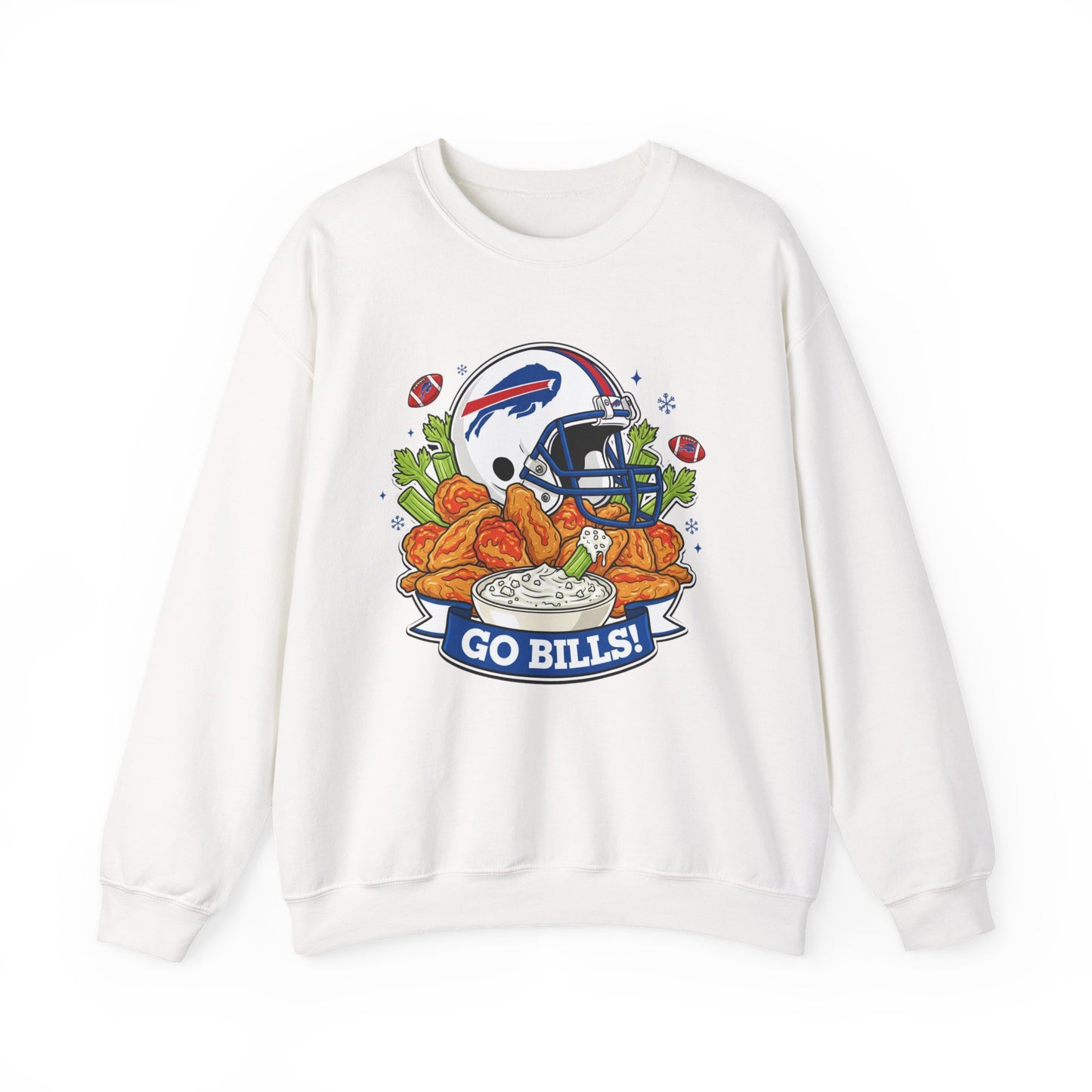 Buffalo Football Helmet & Wings Crewneck Sweatshirt — "Go Buffalo!" Fan Pullover