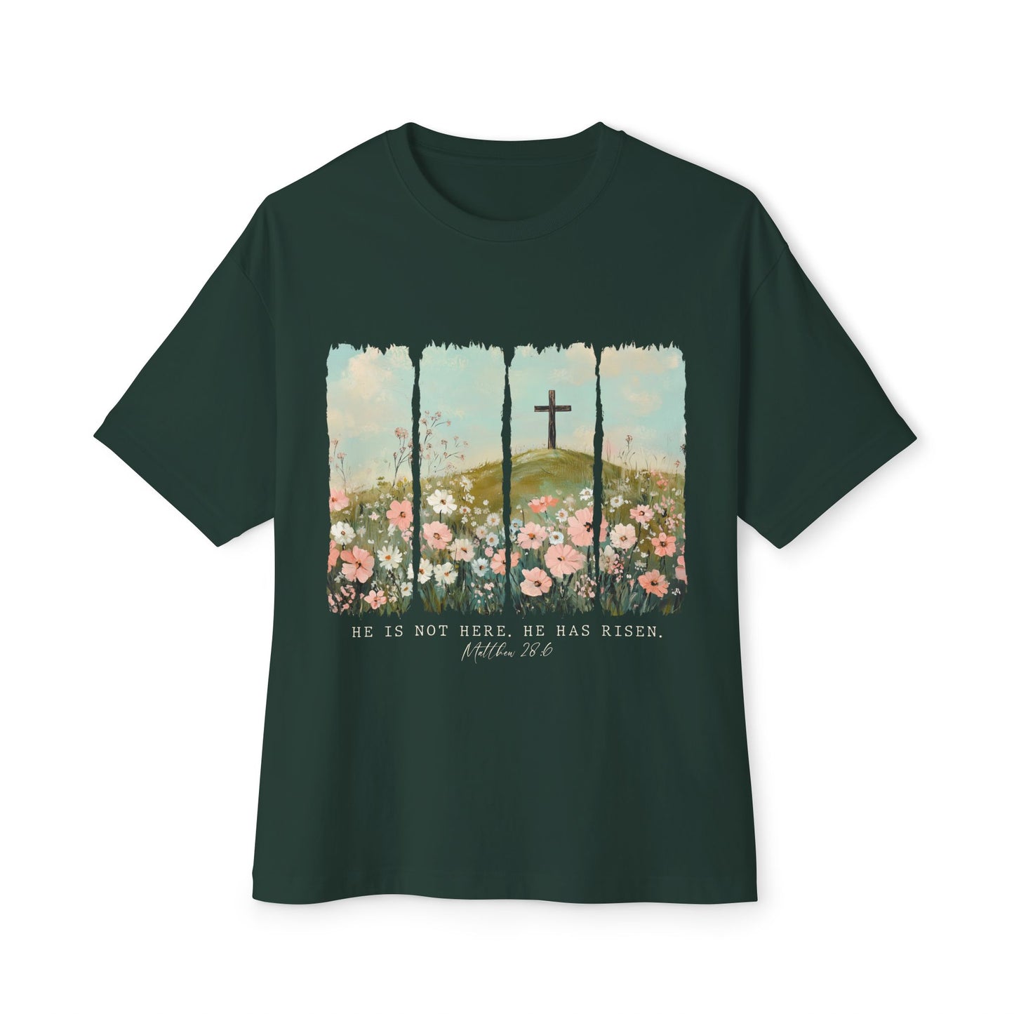 Faith-Inspired Oversized Boxy Tee with Floral Design