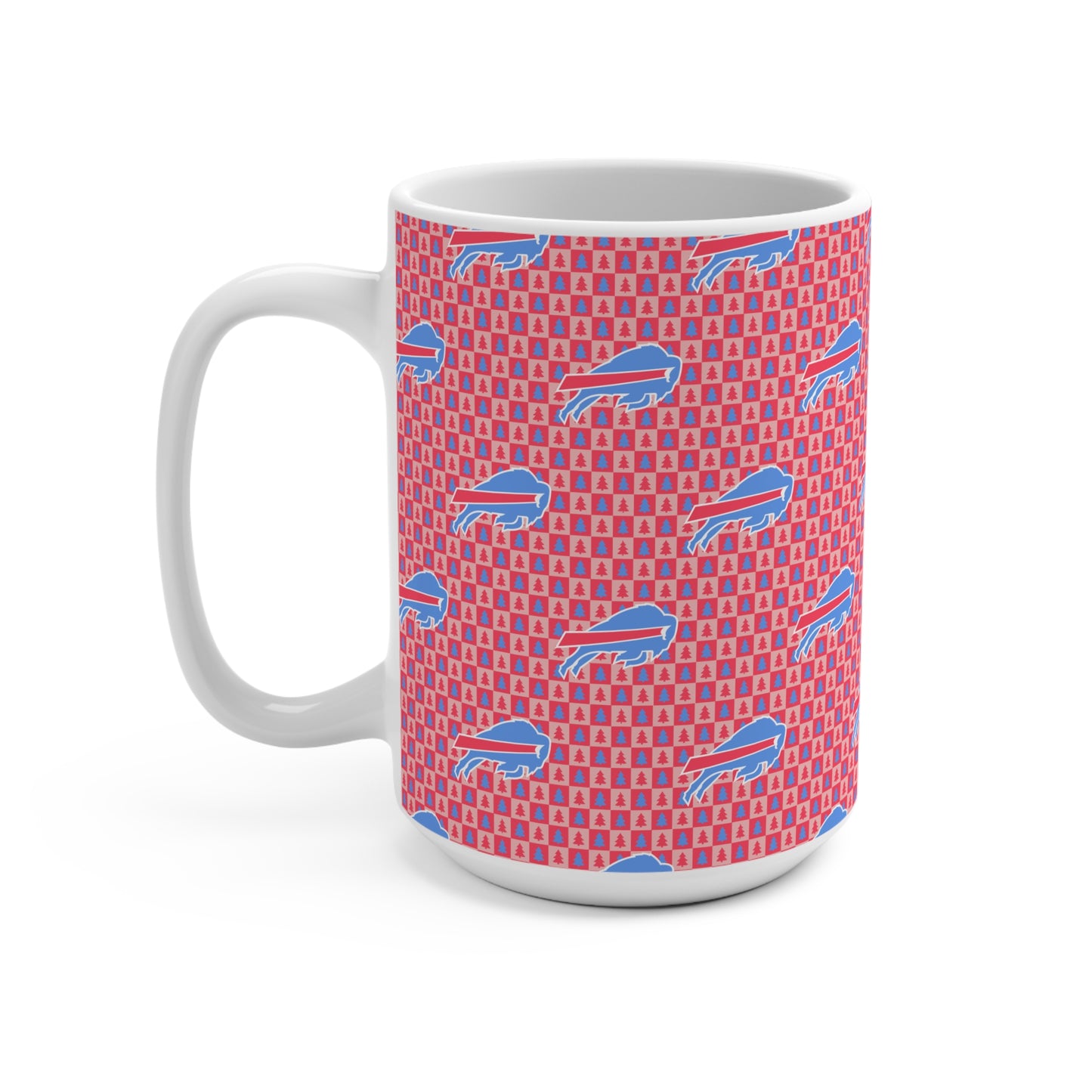 15oz Buffalo Pattern Tree Background Mug — Retro Team Logo Coffee Cup