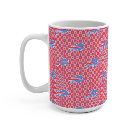 15oz Buffalo Pattern Tree Background Mug — Retro Team Logo Coffee Cup