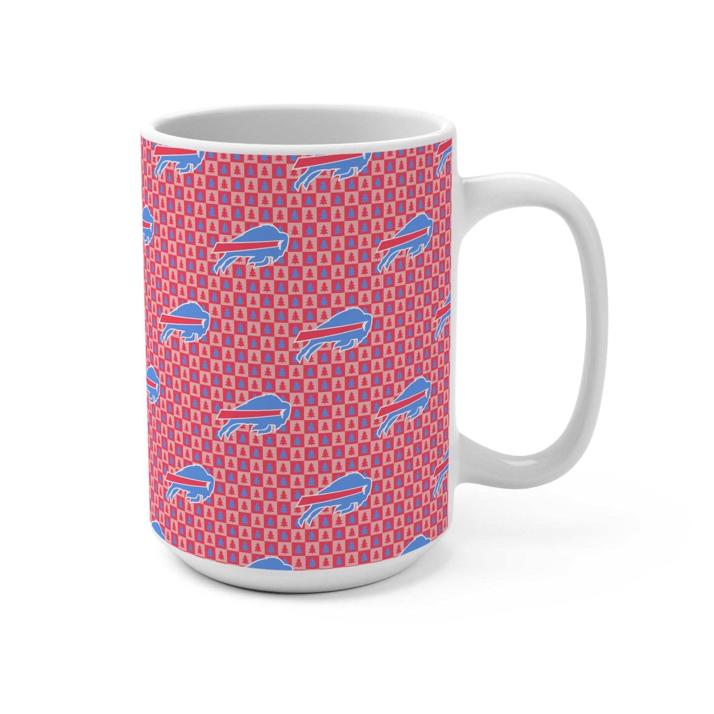15oz Buffalo Pattern Tree Background Mug — Retro Team Logo Coffee Cup