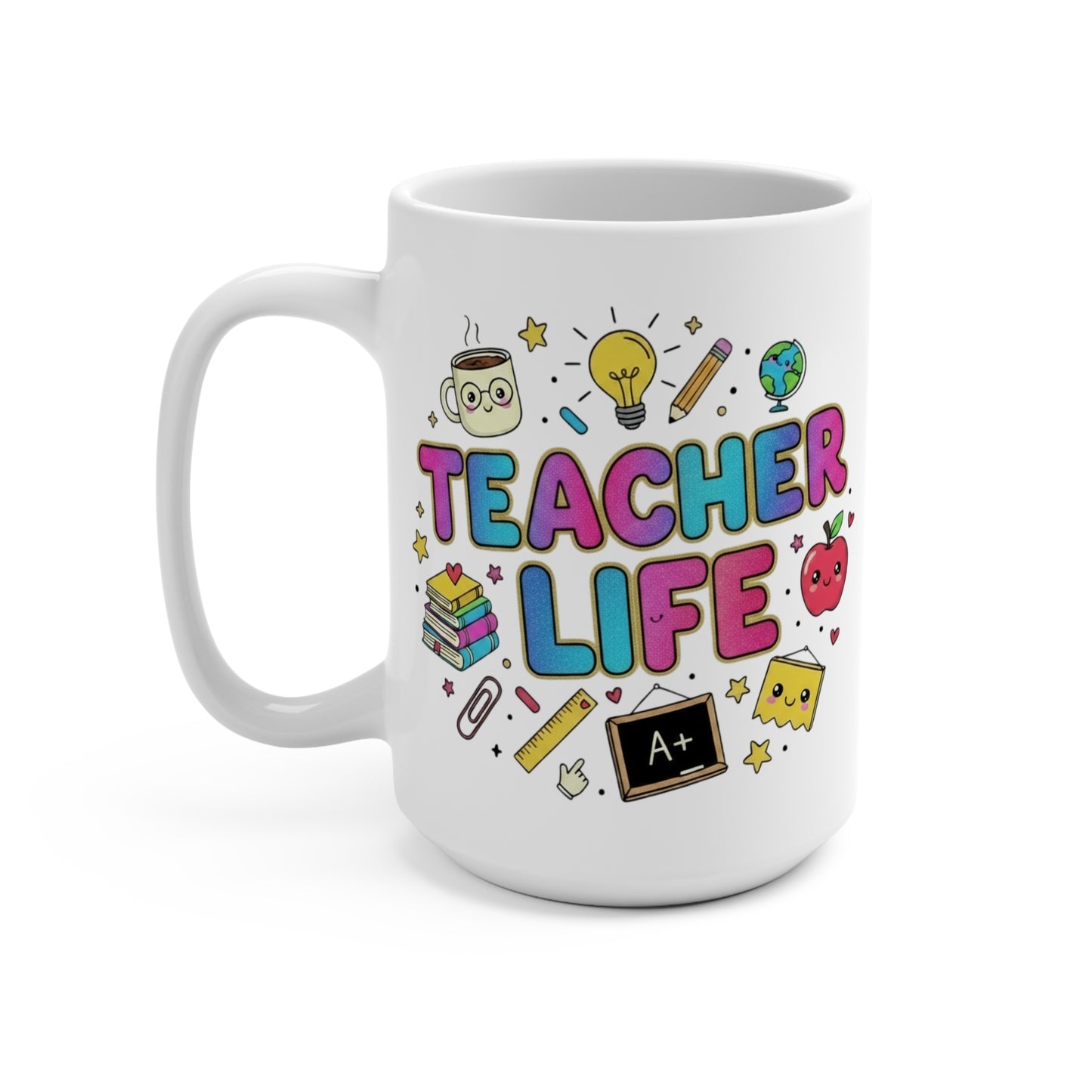 Teacher Fuel 15oz Coffee Mug — Cute Apple & Chalkboard School Gift