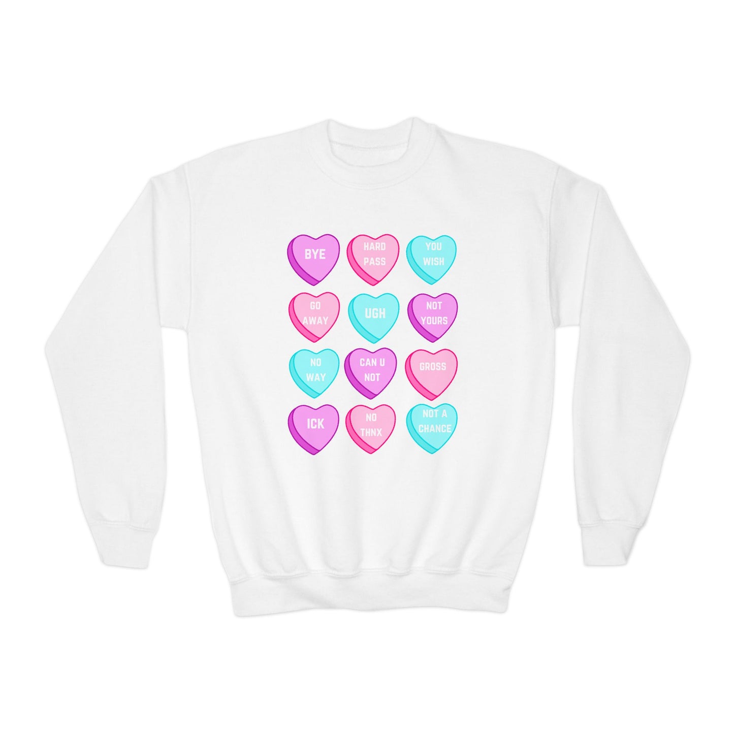 Rejected Valentine Candy Hearts Youth Crewneck Sweatshirt