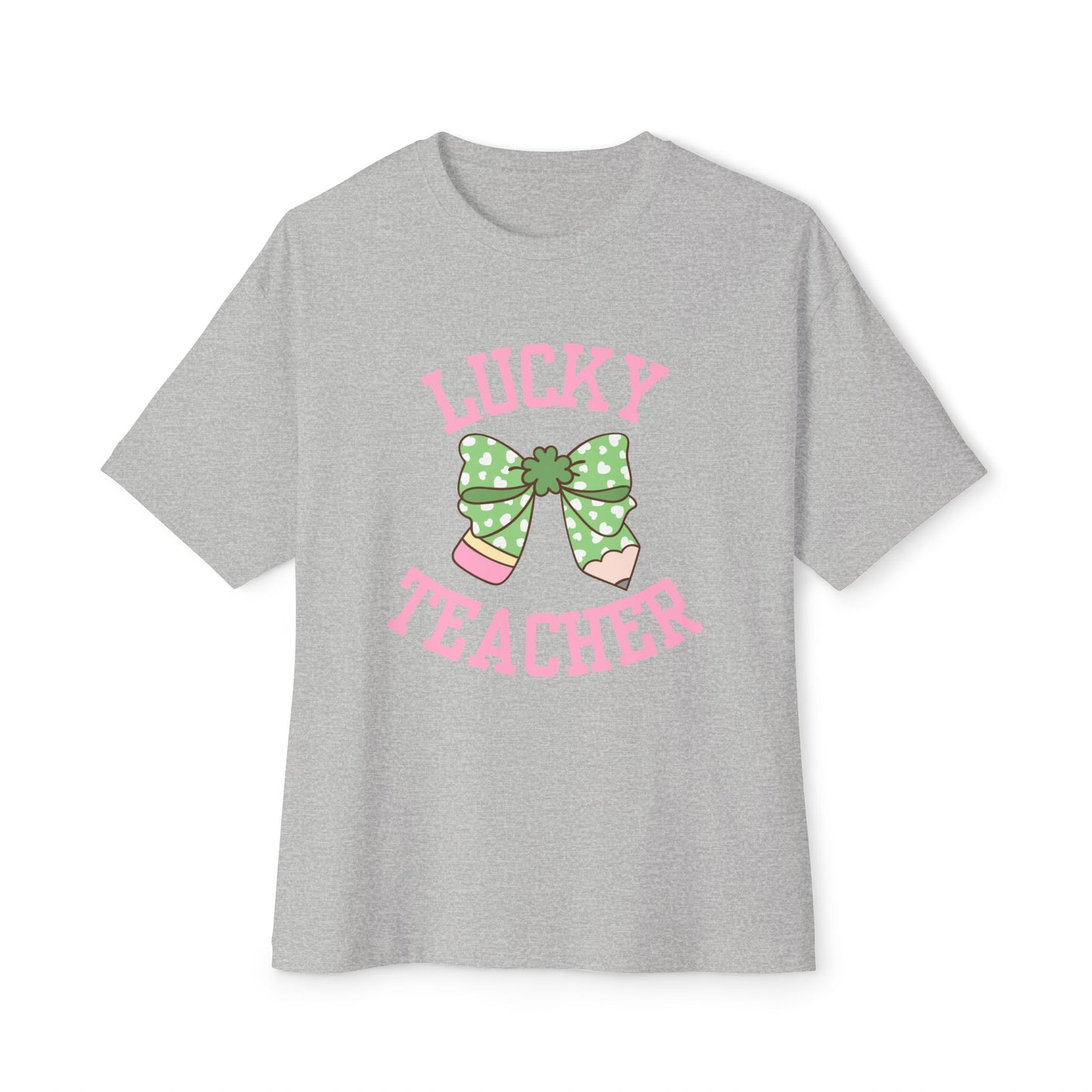 Lucky Teacher Pencil Bow Unisex Oversized Boxy Tee