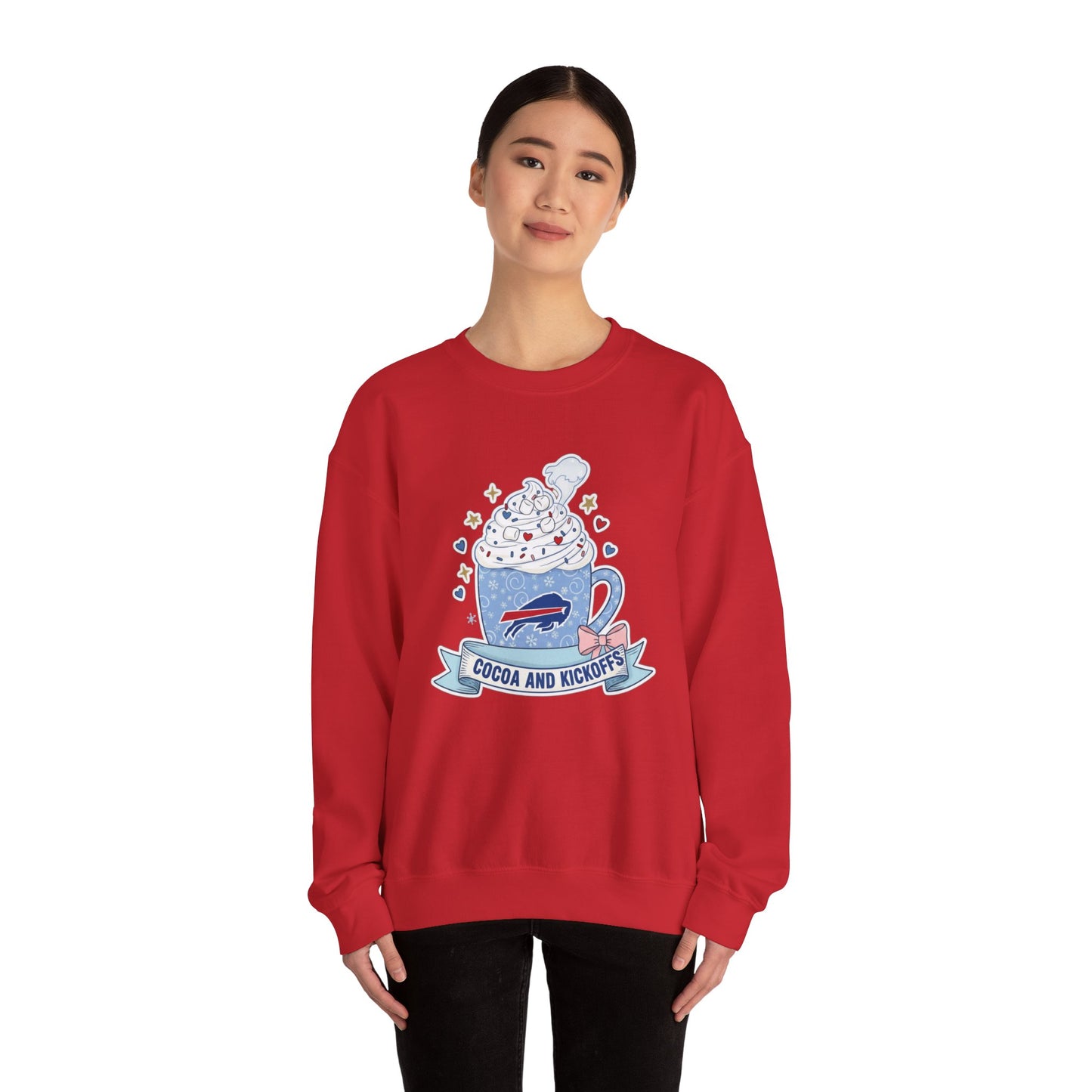 Cocoa and Kickoff Crewneck Sweatshirt — Hot Cocoa Football Fan Pullover
