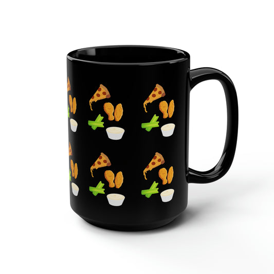 Pizza Wing Celery Bleu Cheese Black Mug, 15oz