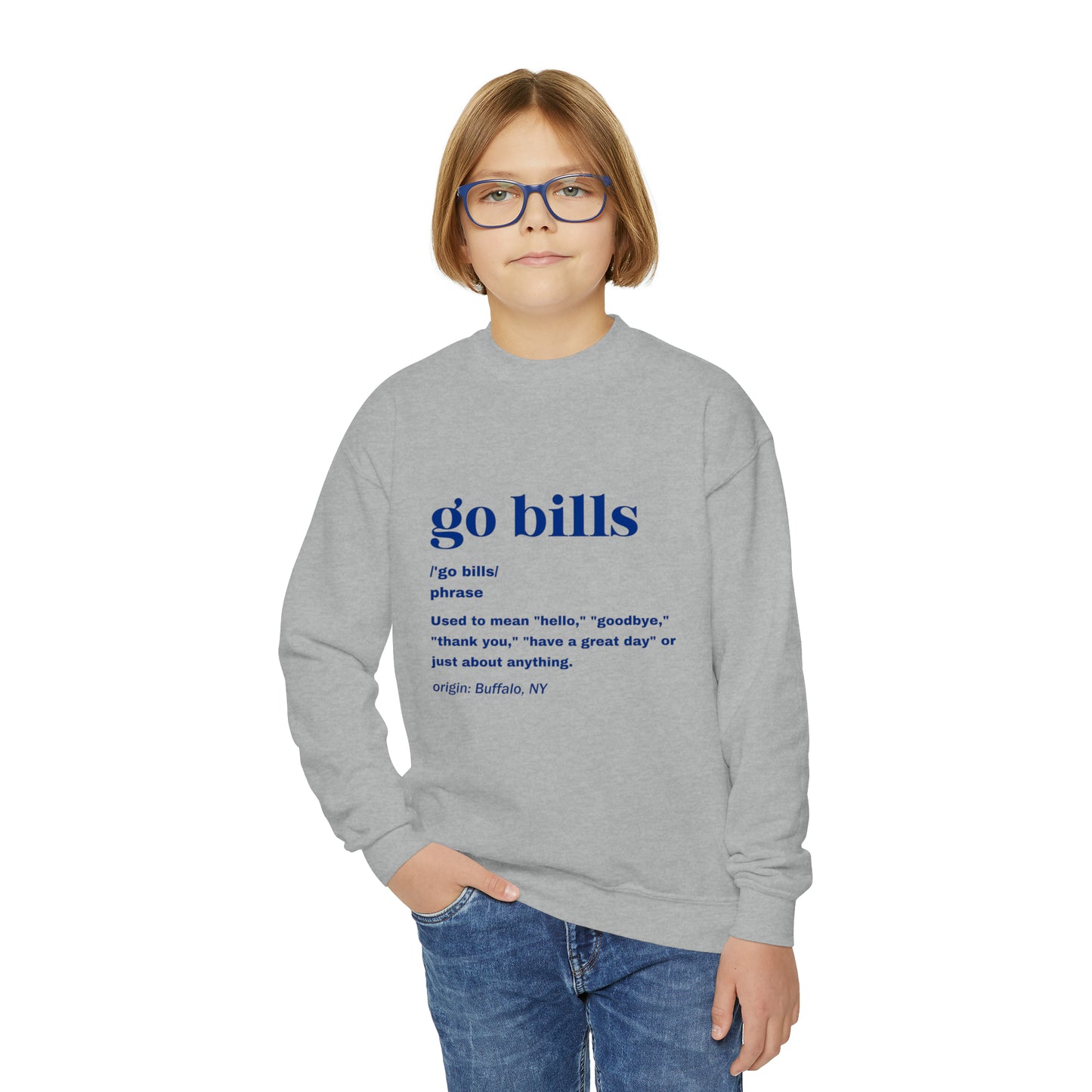 Go Bills Definition Blue Youth Crewneck Sweatshirt