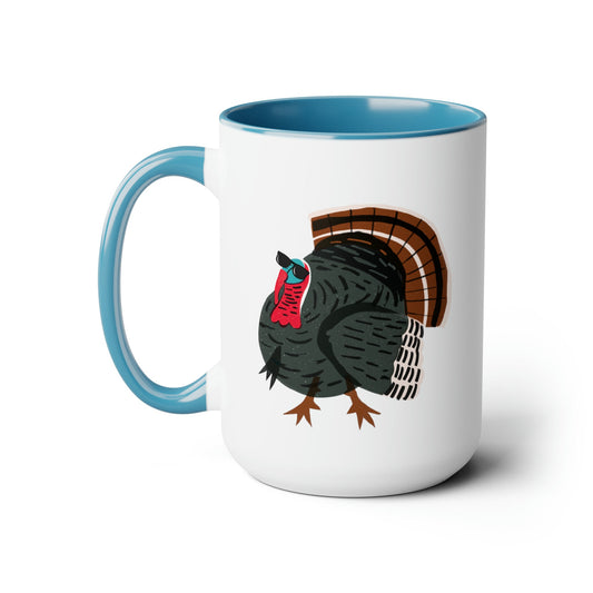 Turkey with Sunglasses Two-Tone Coffee Mugs, 15oz