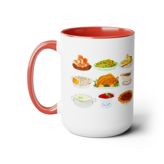 Thanksgiving Dinner Two-Tone Coffee Mugs, 15oz